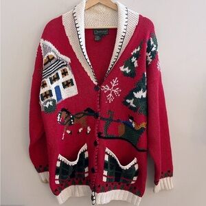 Vintage 90s Cullinane Red Christmas Cottagecore Cardigan Novelty School